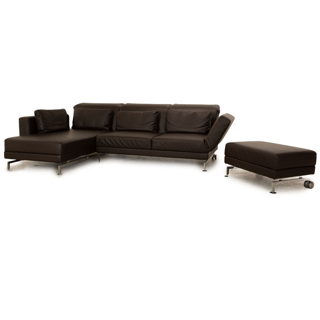 Brühl Moule Leder Sofa Garnitur Braun Ecksofa Hocker manuelle Funktion Recamiere Links Sofa Couch Schlaffunktion
