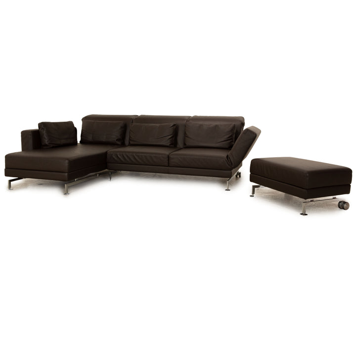 Brühl Moule Leder Sofa Garnitur Braun Ecksofa Hocker manuelle Funktion Recamiere Links Sofa Couch Schlaffunktion