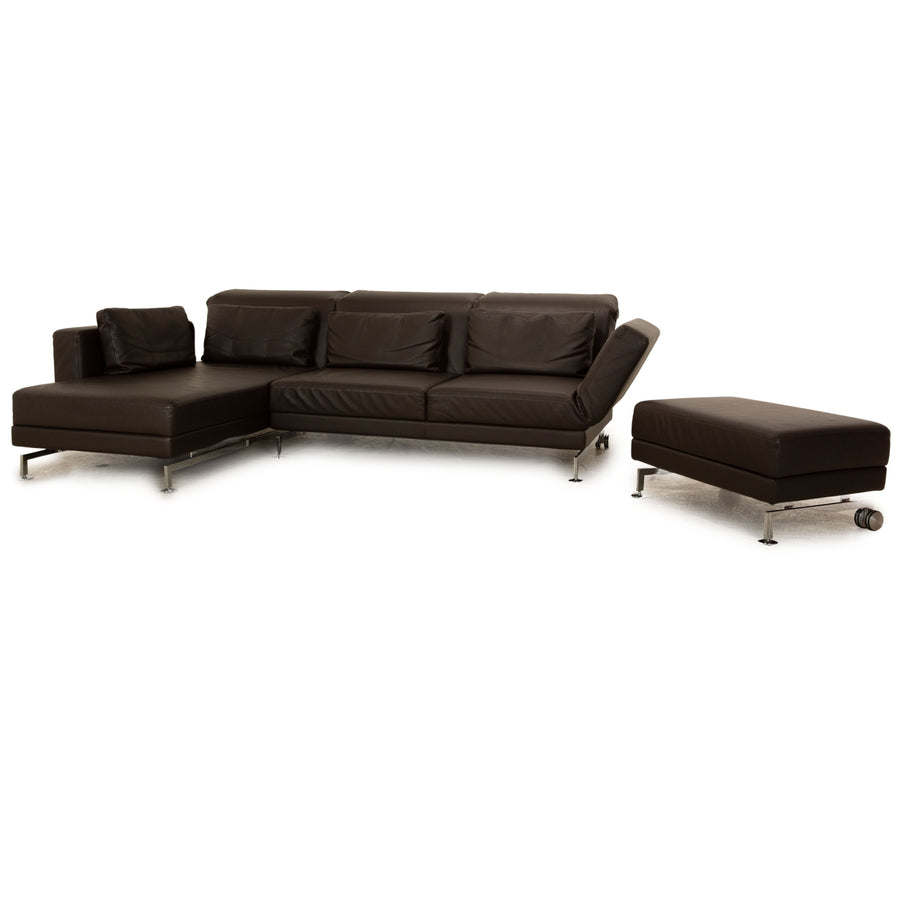 Brühl Moule Leder Sofa Garnitur Braun Ecksofa Hocker manuelle Funktion Recamiere Links Sofa Couch Schlaffunktion