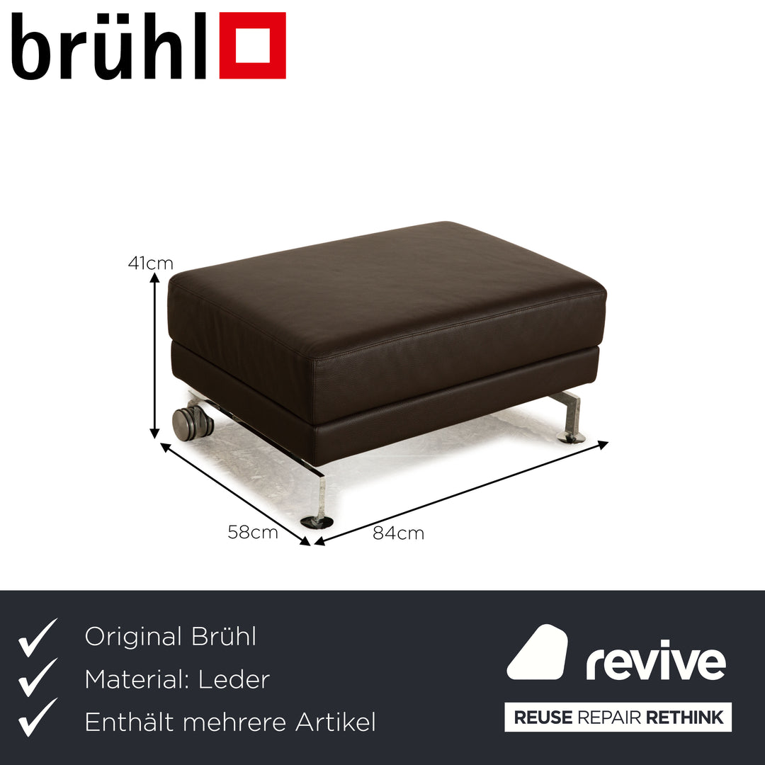 Brühl Moule Leder Sofa Garnitur Braun Ecksofa Hocker manuelle Funktion Recamiere Links Sofa Couch Schlaffunktion