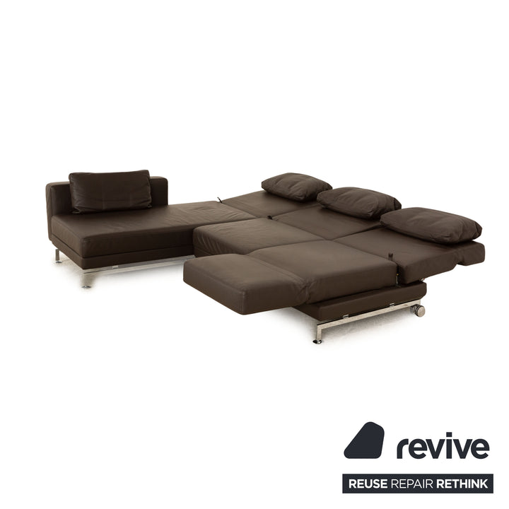 Brühl Moule Leder Sofa Garnitur Braun Ecksofa Hocker manuelle Funktion Recamiere Links Sofa Couch Schlaffunktion