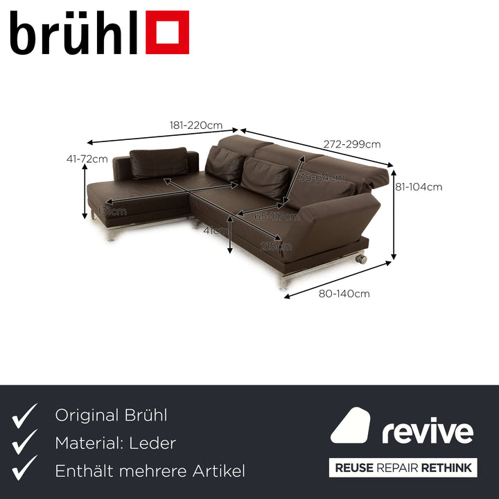 Brühl Moule Leder Sofa Garnitur Braun Ecksofa Hocker manuelle Funktion Recamiere Links Sofa Couch Schlaffunktion