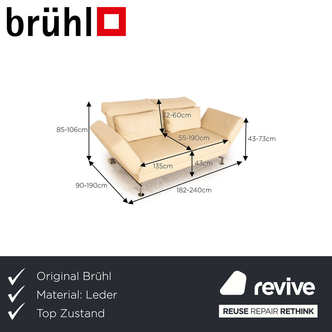 Brühl Moule Leder Zweisitzer Beige manuelle Funktion Sofa Couch Schlaffunktion