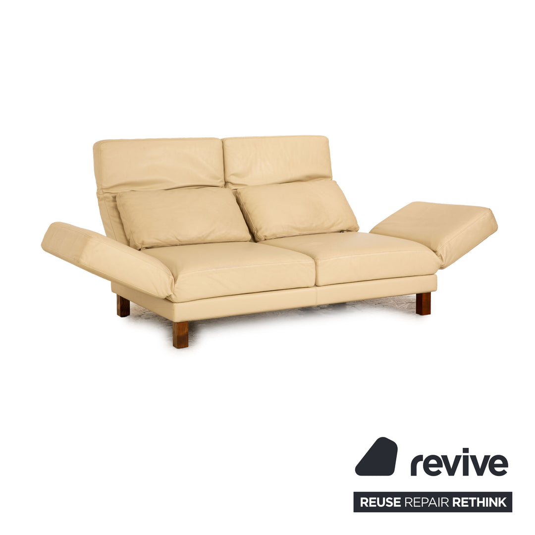 Brühl Moule Leder Zweisitzer Creme Sofa Couch manuelle Funktion Schlaffunktion Schlafsofa