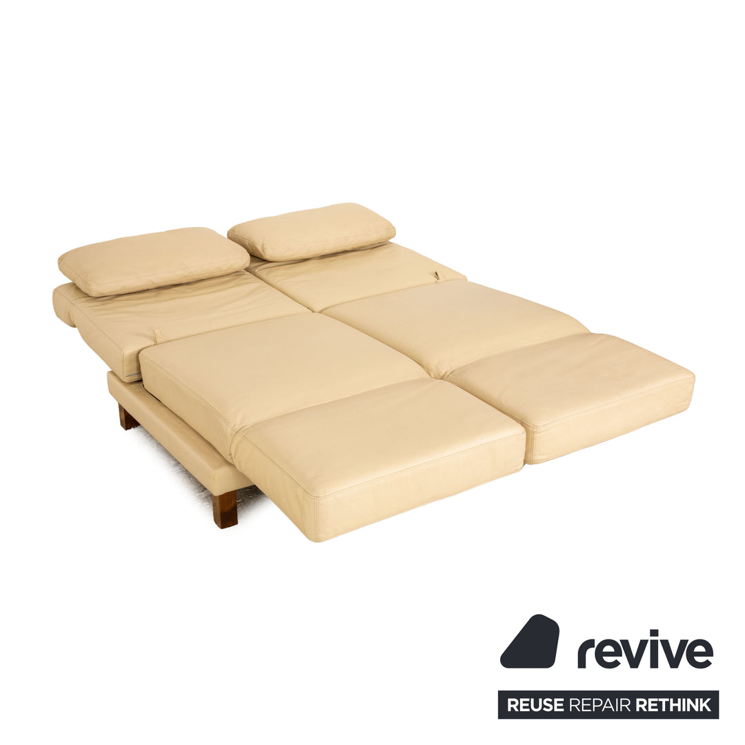 Brühl Moule Leder Zweisitzer Creme Sofa Couch manuelle Funktion Schlaffunktion Schlafsofa