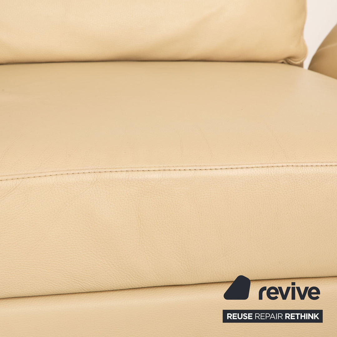 Brühl Moule Leder Zweisitzer Creme Sofa Couch manuelle Funktion Schlaffunktion Schlafsofa