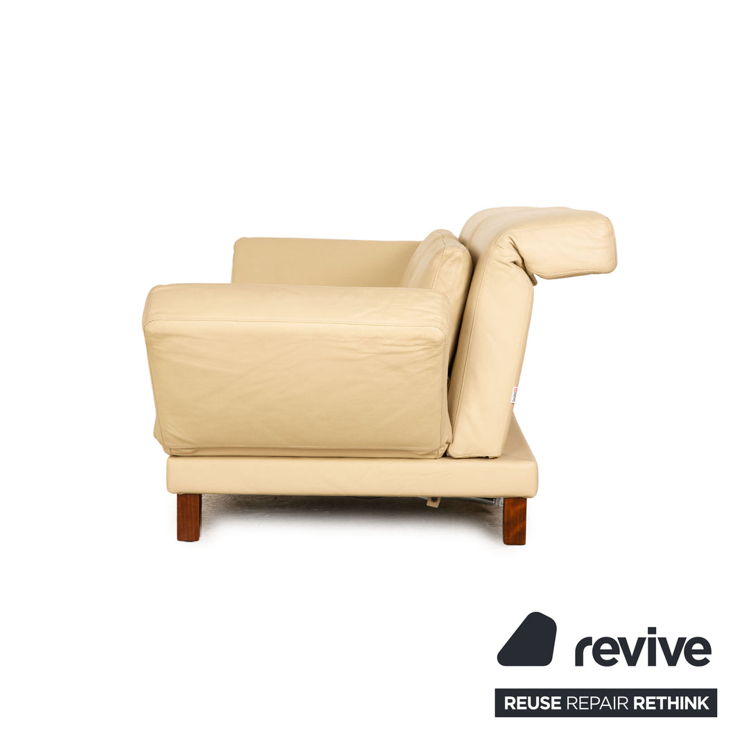 Brühl Moule Leder Zweisitzer Creme Sofa Couch manuelle Funktion Schlaffunktion Schlafsofa
