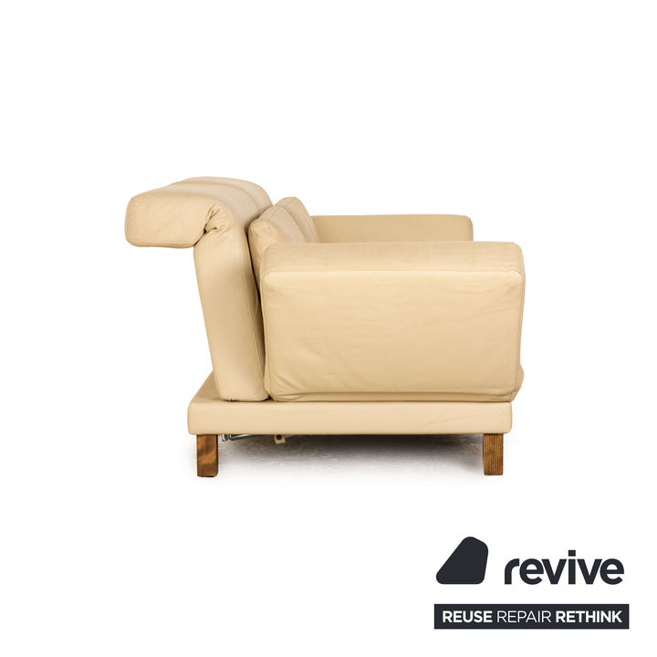 Brühl Moule Leder Zweisitzer Creme Sofa Couch manuelle Funktion Schlaffunktion Schlafsofa