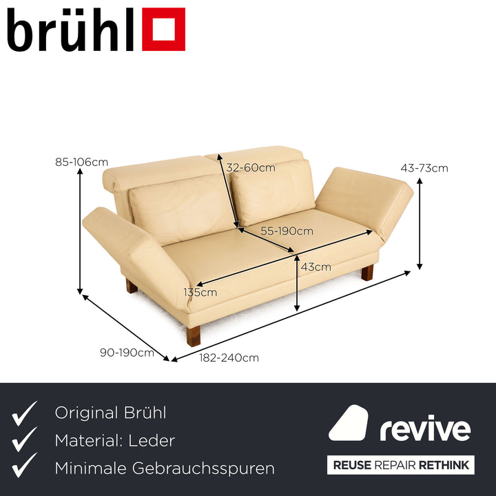 Brühl Moule Leder Zweisitzer Creme Sofa Couch manuelle Funktion Schlaffunktion Schlafsofa