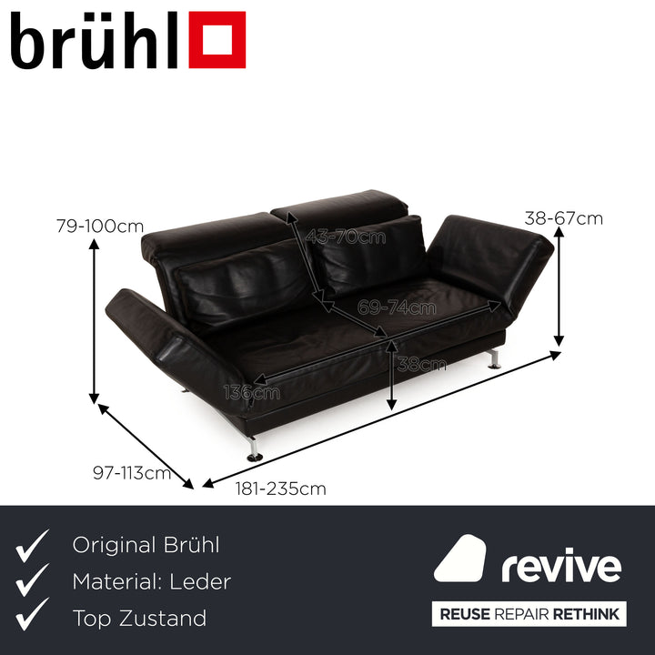 Brühl Moule Leder Zweisitzer Schwarz manuelle Funktion Sofa Couch
