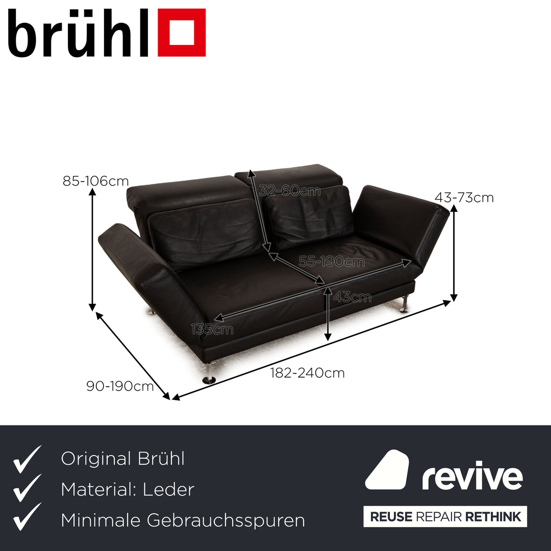 Brühl Moule Leder Zweisitzer Schwarz Sofa Couch manuelle Funktion Schlaffunktion