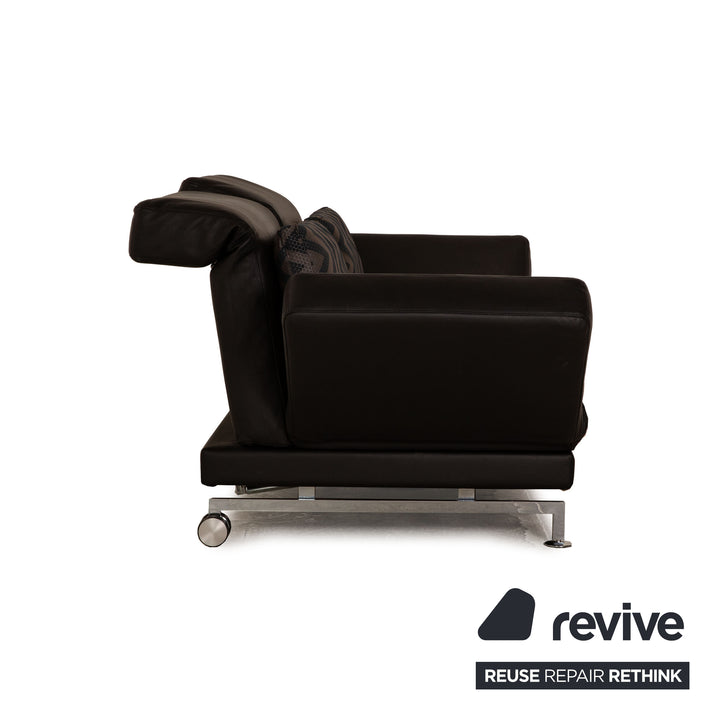 Brühl Moule (medium) Leder Zweisitzer Schwarz Sofa Couch manuelle Schlaffunktion