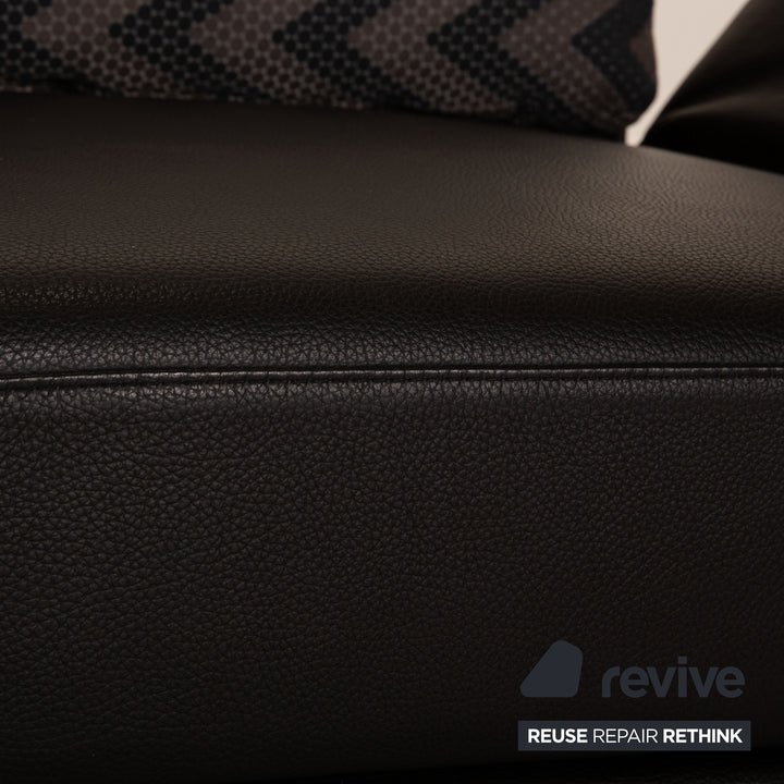 Brühl Moule (medium) Leder Zweisitzer Schwarz Sofa Couch manuelle Schlaffunktion