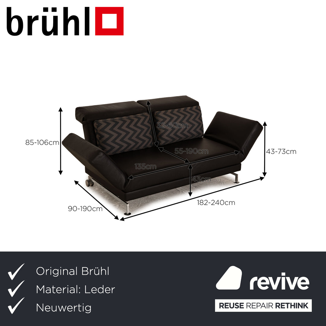 Brühl Moule (medium) Leder Zweisitzer Schwarz Sofa Couch manuelle Schlaffunktion