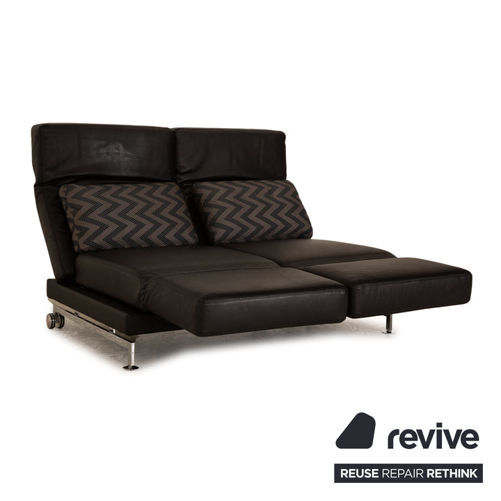 Brühl Moule (medium) Leder Zweisitzer Schwarz Sofa Couch manuelle Schlaffunktion