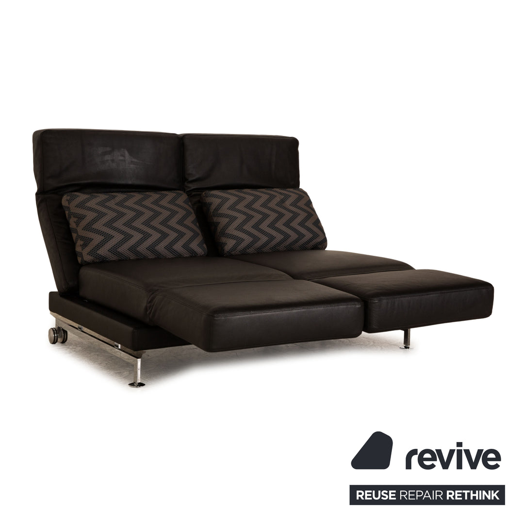 Brühl Moule (medium) Leder Zweisitzer Schwarz Sofa Couch manuelle Schlaffunktion
