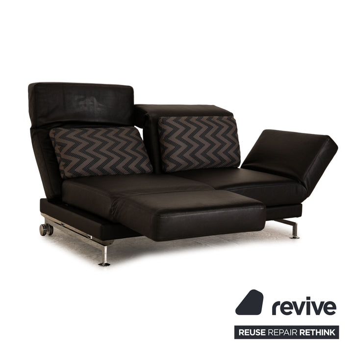 Brühl Moule (medium) Leder Zweisitzer Schwarz Sofa Couch manuelle Schlaffunktion