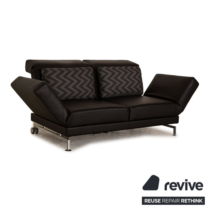 Brühl Moule (medium) Leder Zweisitzer Schwarz Sofa Couch manuelle Schlaffunktion