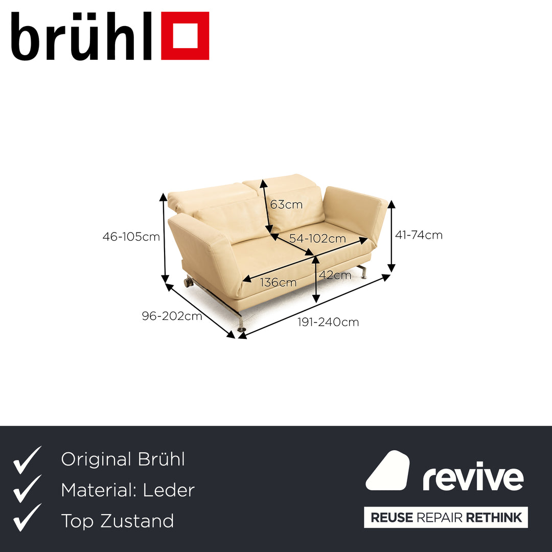 Brühl Moule (medium) Leder Sofa Creme Zweisitzer Relaxfunktion Funktion Couch