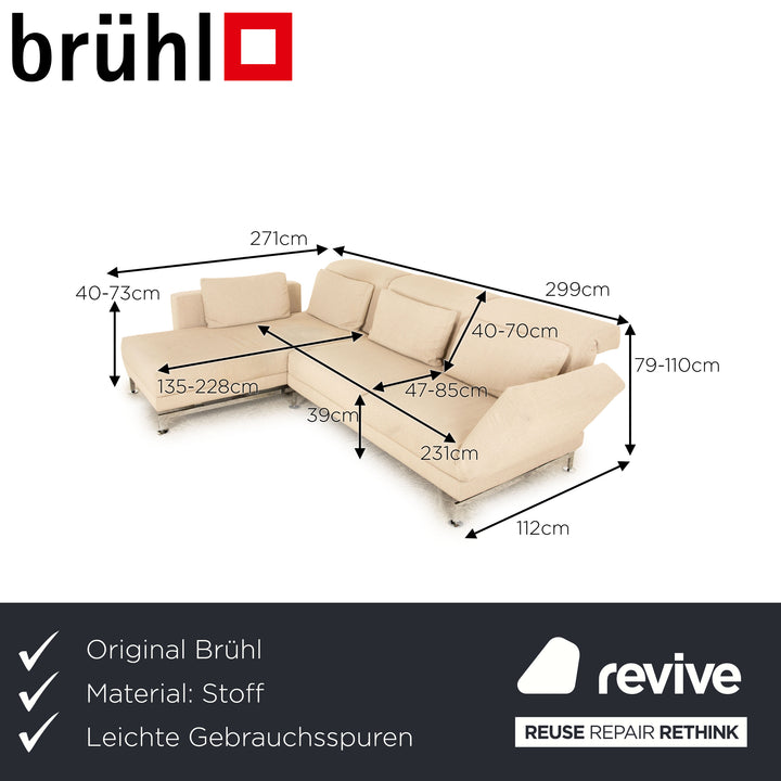 Brühl Moule Stoff Ecksofa Beige manuelle Funktion Recamiere Links Sofa Couch Schlaffunktion