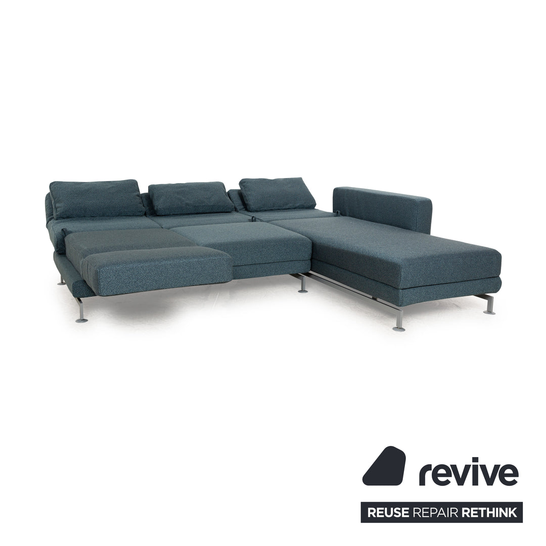 Brühl Moule Stoff Ecksofa Blau Petrol Recamiere Rechts manuelle Funktion Sofa Couch Schlaffunktion Neubezug