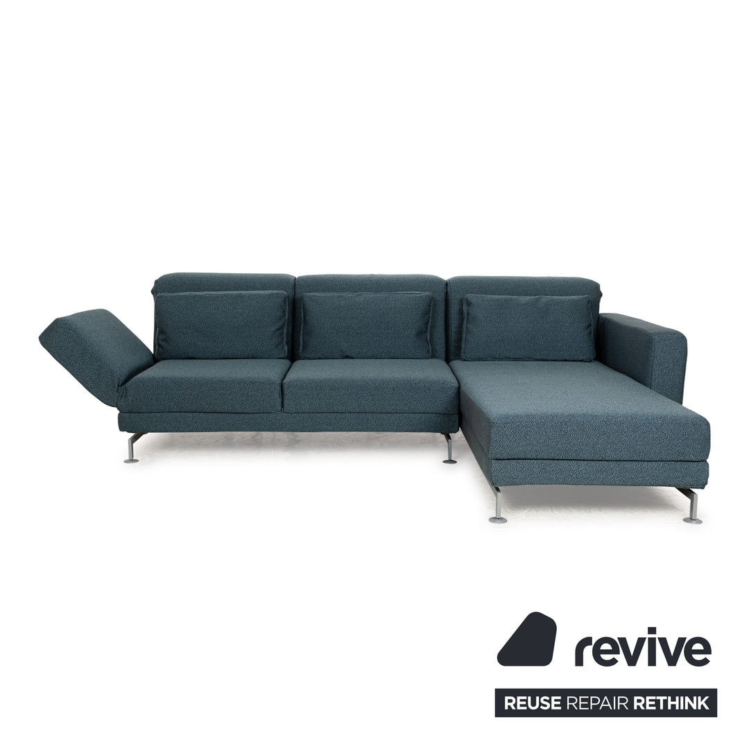 Brühl Moule Stoff Ecksofa Blau Petrol Recamiere Rechts manuelle Funktion Sofa Couch Schlaffunktion Neubezug
