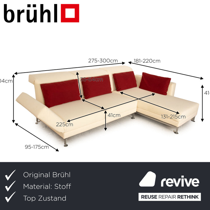 Brühl Moule Stoff Ecksofa Creme Recamiere Rechts manuelle Funktion Sofa Couch Schlaffunktion