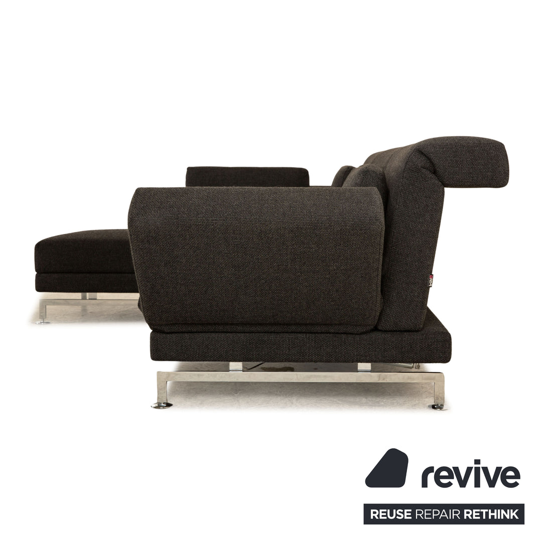 Brühl Moule Stoff Ecksofa Grau Funktion Sofa Couch Recamiere links manuelle Funktion Schlaffunktion