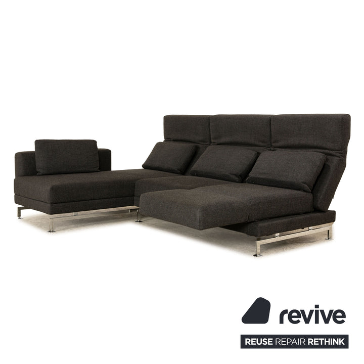 Brühl Moule Stoff Ecksofa Grau Funktion Sofa Couch Recamiere links manuelle Funktion Schlaffunktion