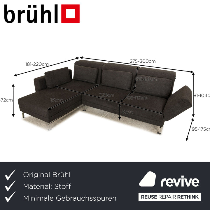 Brühl Moule Stoff Ecksofa Grau Funktion Sofa Couch Recamiere links manuelle Funktion Schlaffunktion