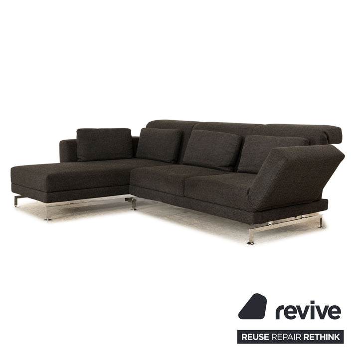 Brühl Moule Stoff Ecksofa Grau Funktion Sofa Couch Recamiere links manuelle Funktion Schlaffunktion