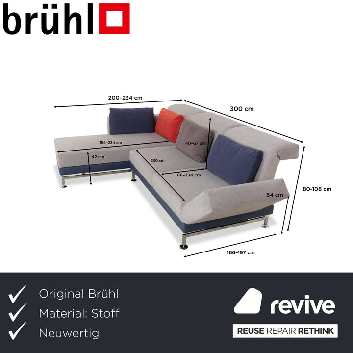 Brühl Moule Stoff Ecksofa Sofa Couch Grau Récamiere Links manuelle Funktion Liegefunktion Neubezug