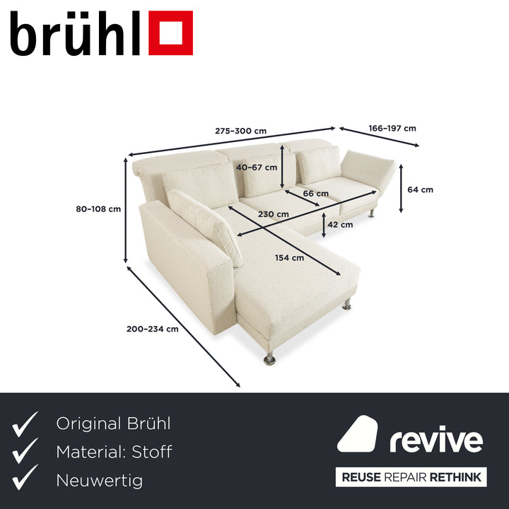 Brühl Moule Stoff Ecksofa Weiß Creme manuelle Funktion Recamiere Links Sofa Couch Neubezug
