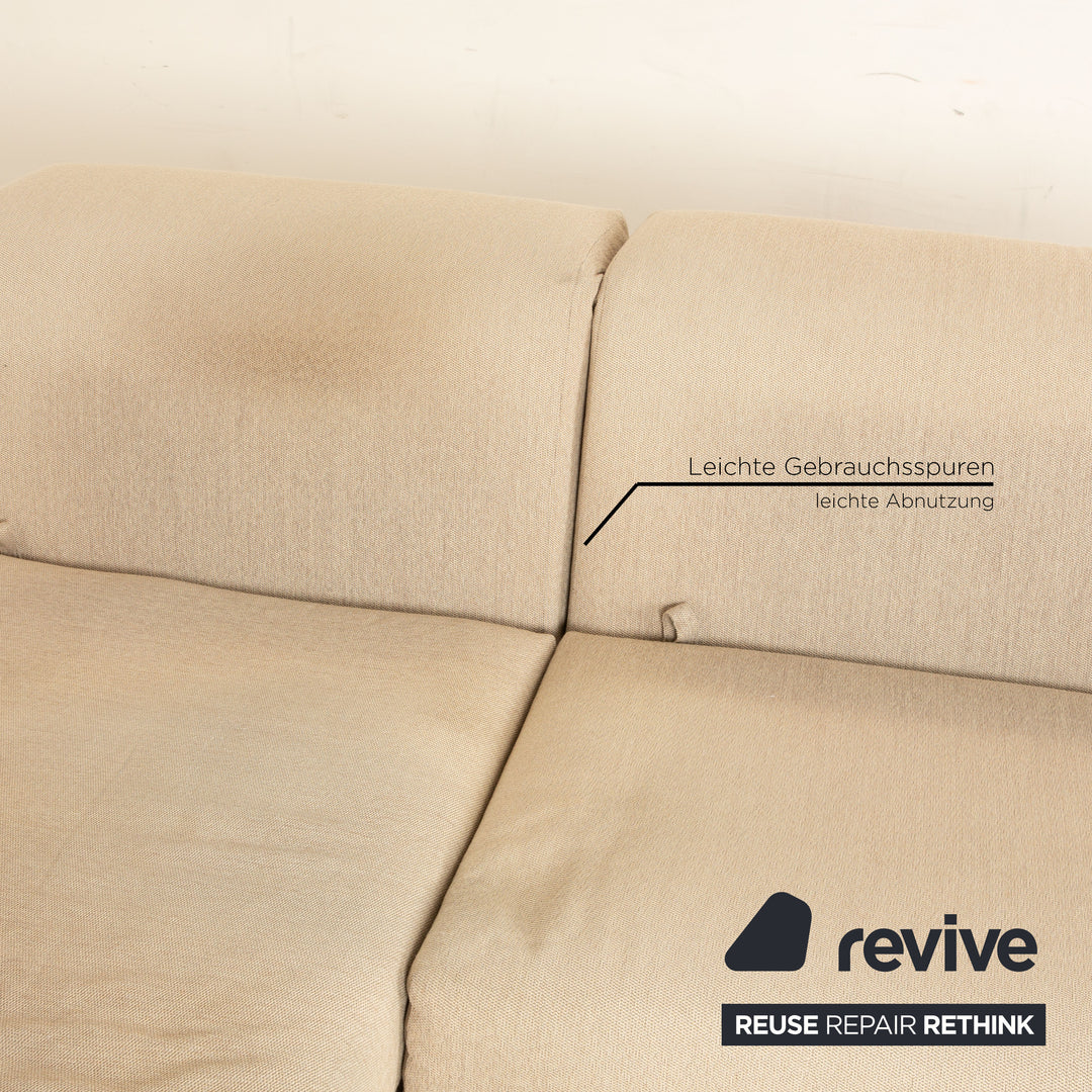 Brühl Moule Stoff Sofa Garnitur Beige manuelle Funktion Recamiere Links Sofa Hocker Couch Schlaffunktion