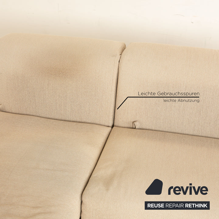 Brühl Moule Stoff Sofa Garnitur Beige manuelle Funktion Recamiere Links Sofa Hocker Couch Schlaffunktion