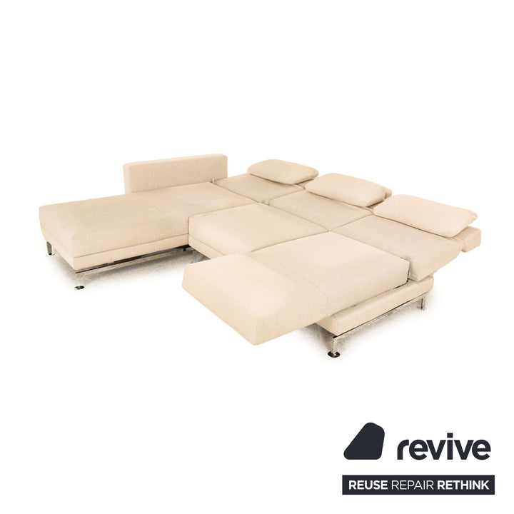 Brühl Moule Stoff Sofa Garnitur Beige manuelle Funktion Recamiere Links Sofa Hocker Couch Schlaffunktion