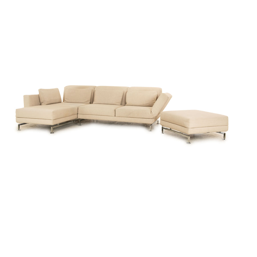 Brühl Moule Stoff Sofa Garnitur Beige manuelle Funktion Recamiere Links Sofa Hocker Couch Schlaffunktion