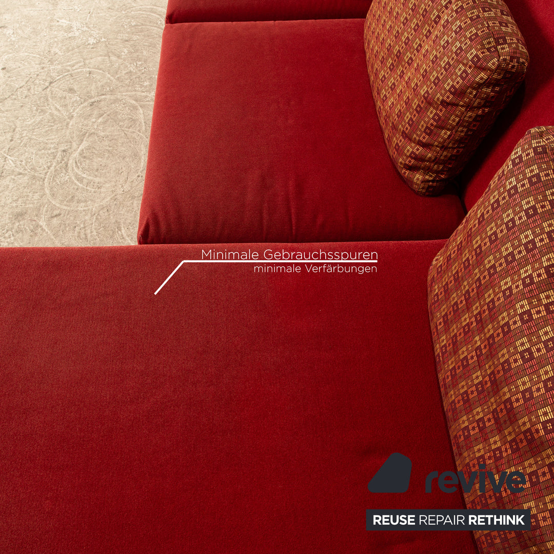 Brühl Moule Stoff Sofa Garnitur Rot Ecksofa Hocker Recamiere Rechts manuelle Funktion Relaxfunktion Sofa Couch
