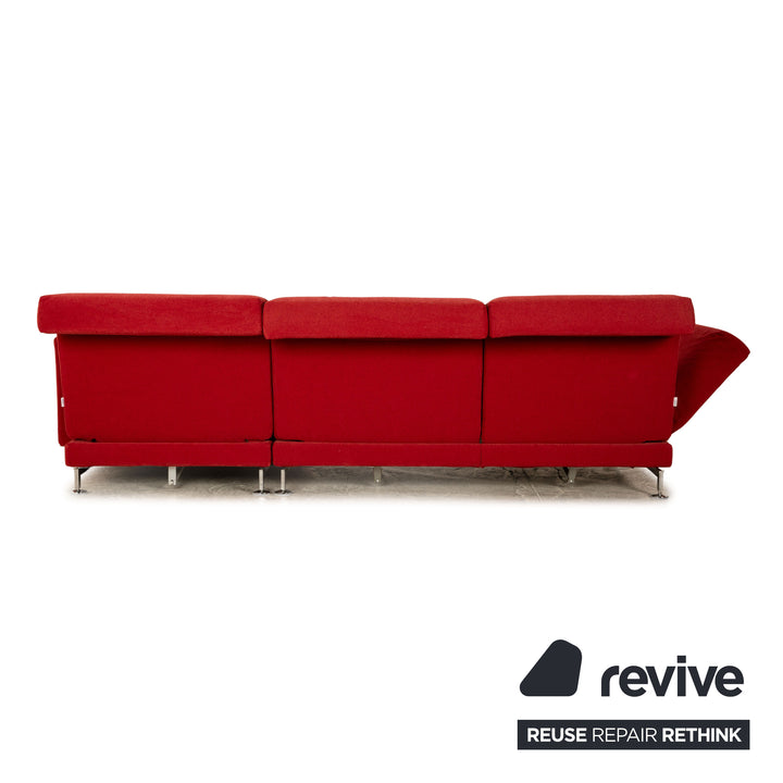 Brühl Moule Stoff Sofa Garnitur Rot Ecksofa Hocker Recamiere Rechts manuelle Funktion Relaxfunktion Sofa Couch