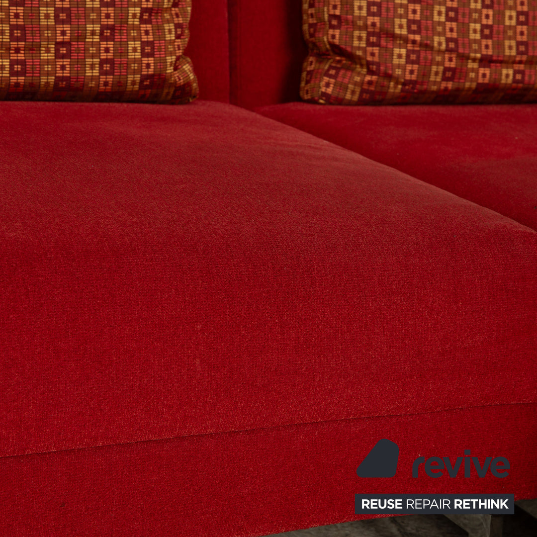 Brühl Moule Stoff Sofa Garnitur Rot Ecksofa Hocker Recamiere Rechts manuelle Funktion Relaxfunktion Sofa Couch