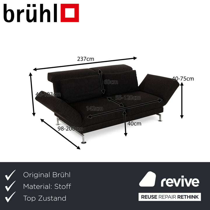 Brühl Moule Stoff Zweisitzer Dunkelgrau manuelle Funktion Sofa Couch