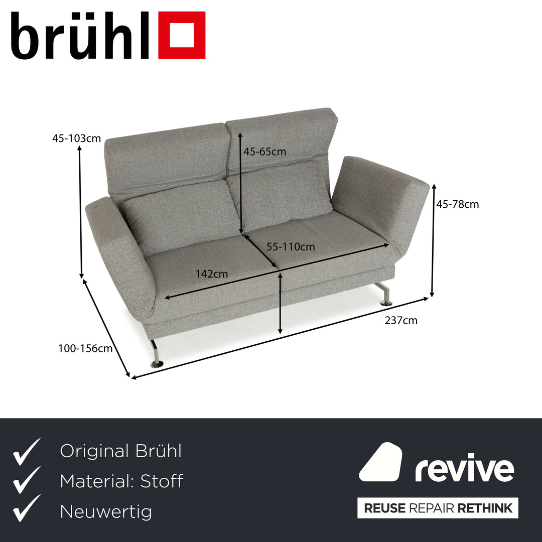 Brühl Moule Stoff Zweisitzer Grau meliert Silber manuelle Funktion Sofa Couch