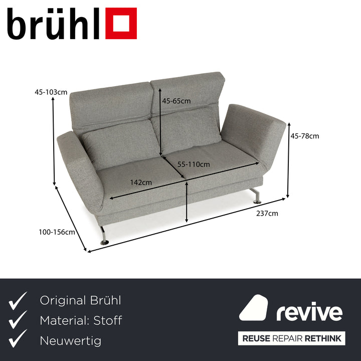 Brühl Moule Stoff Zweisitzer Grau meliert Silber manuelle Funktion Sofa Couch