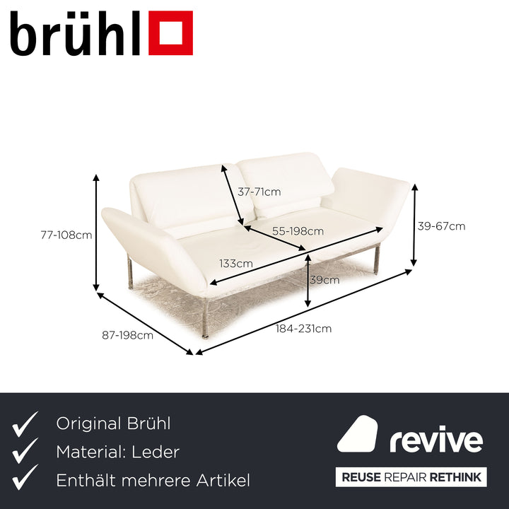 Brühl Roro Leder Sofa Garnitur Weiß 2x Zweisitzer Couch manuelle Funktion Schlaffunktion