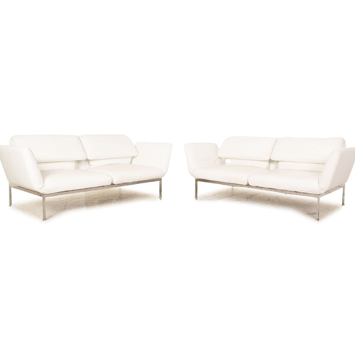 Brühl Roro Leder Sofa Garnitur Weiß 2x Zweisitzer Couch manuelle Funktion Schlaffunktion