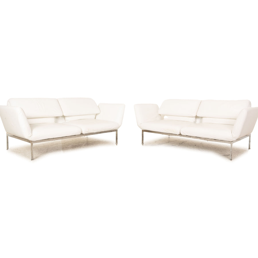 Brühl Roro Leder Sofa Garnitur Weiß 2x Zweisitzer Couch manuelle Funktion Schlaffunktion