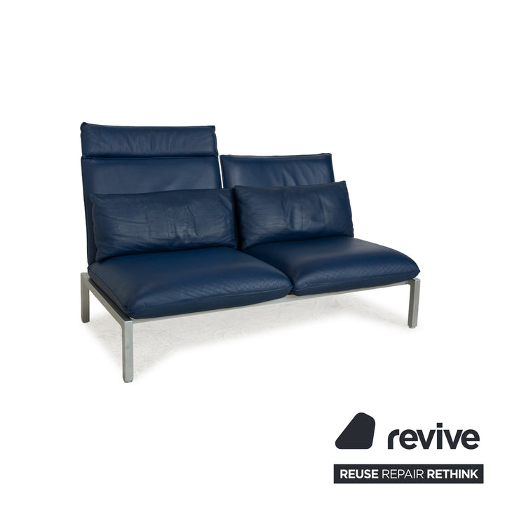 Brühl Roro Leder Zweisitzer Blau manuelle Funktion Sofa Couch Schlaffunktion