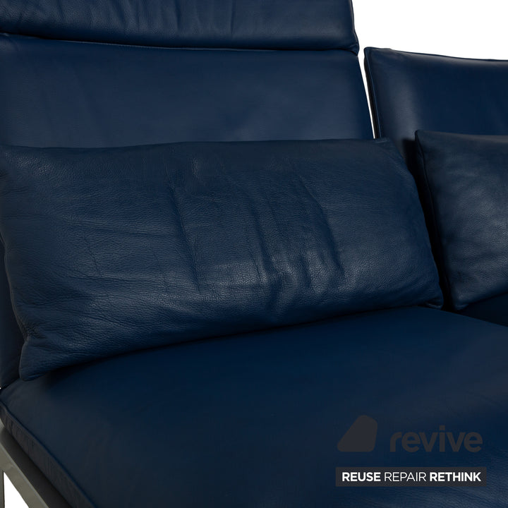 Brühl Roro Leder Zweisitzer Blau manuelle Funktion Sofa Couch Schlaffunktion