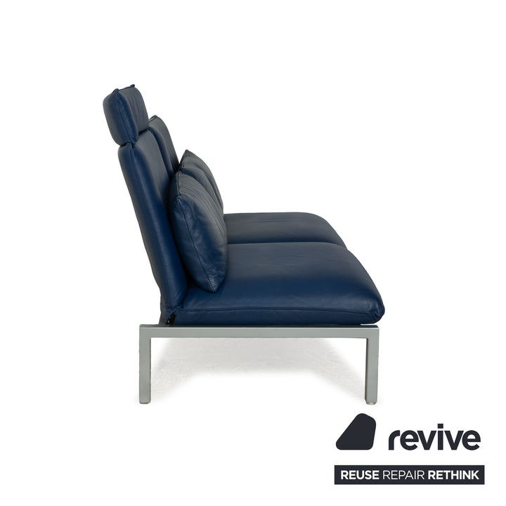 Brühl Roro Leder Zweisitzer Blau manuelle Funktion Sofa Couch Schlaffunktion