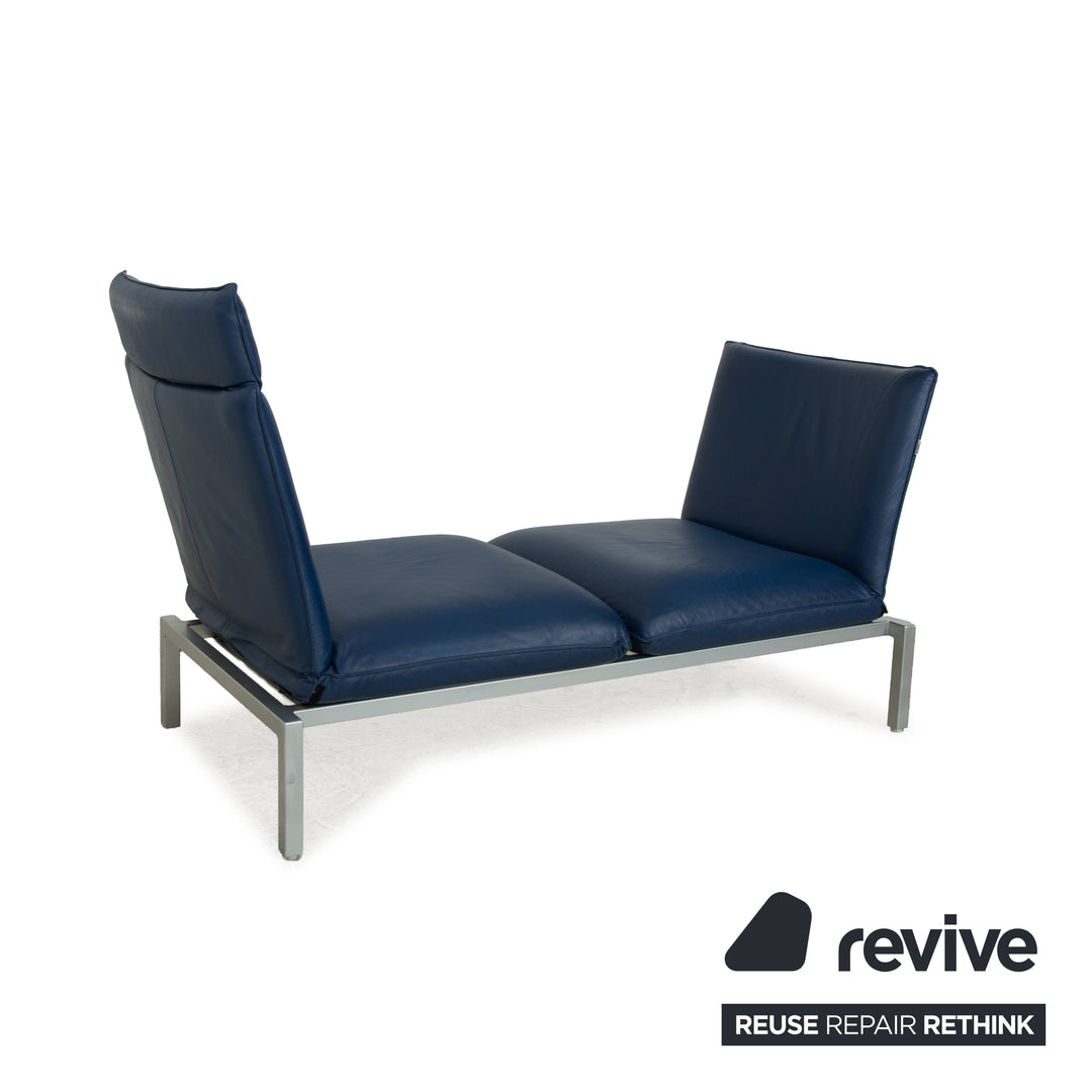 Brühl Roro Leder Zweisitzer Blau manuelle Funktion Sofa Couch Schlaffunktion